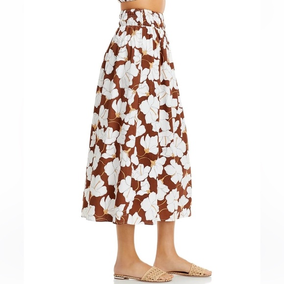 Faithfull the Brand Medium Kiera Floral Midi Skirt Hibiscus Bastia Elastic Waist - Picture 3 of 14